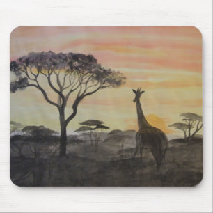 Giraff i afrikansk solnedgång musmatta