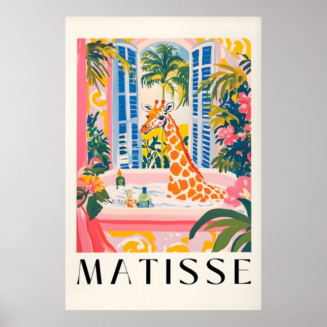 Giraff i badkaret tryck rolig Matisse stil (Framsidan)