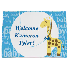 Giraff i blå rosett baby shower för pojke