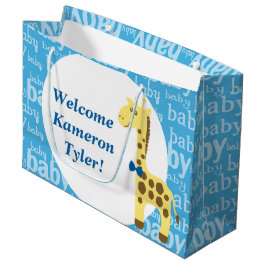Giraff i blå rosett baby shower för pojke