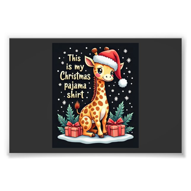 Giraff i julhatt matchande jul pyjamas fototryck (Framsidan)