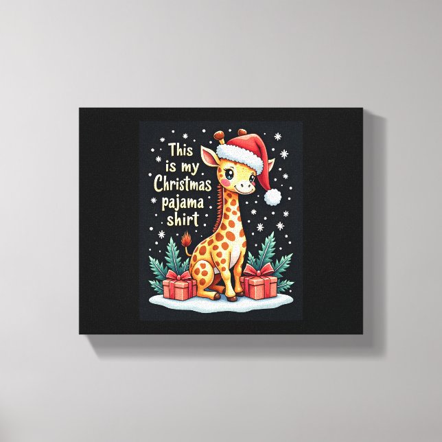 Giraff i julhatt Matchande julpyjamas Canvastryck (Framsida)
