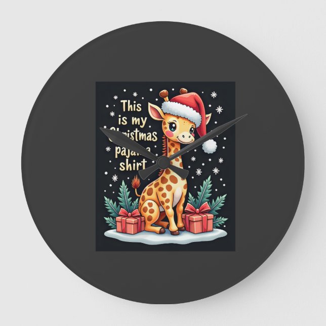 Giraff i julmössa Matchande jul pyjamas Stor Klocka (Framsida)