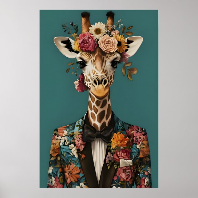 Giraff i kostymaffisch, giraffporträtt, giraff poster (Framsidan)