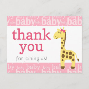 Giraff i rosa rosett Baby Shower för flicka Tack Vykort