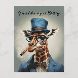 Giraff i topp hatt och kavaj Grattis på födelsedag Vykort