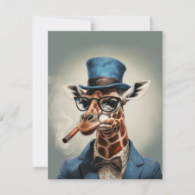 Giraff iklädd toppmössa rökande en cigarr Födelsed (Framsida)