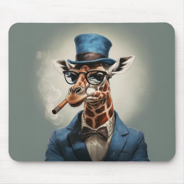 Giraff iklädd toppmössa rökande en cigarr musmatta (Framsidan)