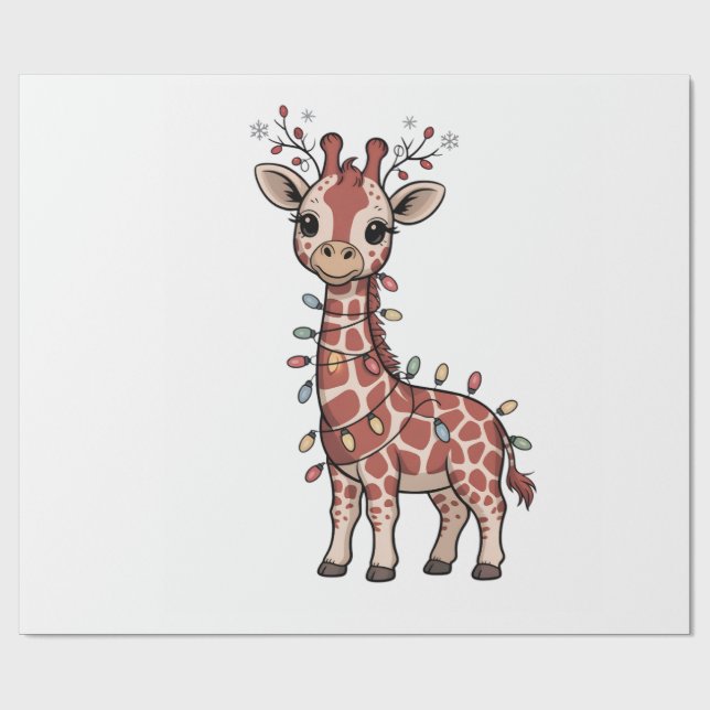 Giraff insvept i julbelysning Djurälskare  Presentpapper (Platt)