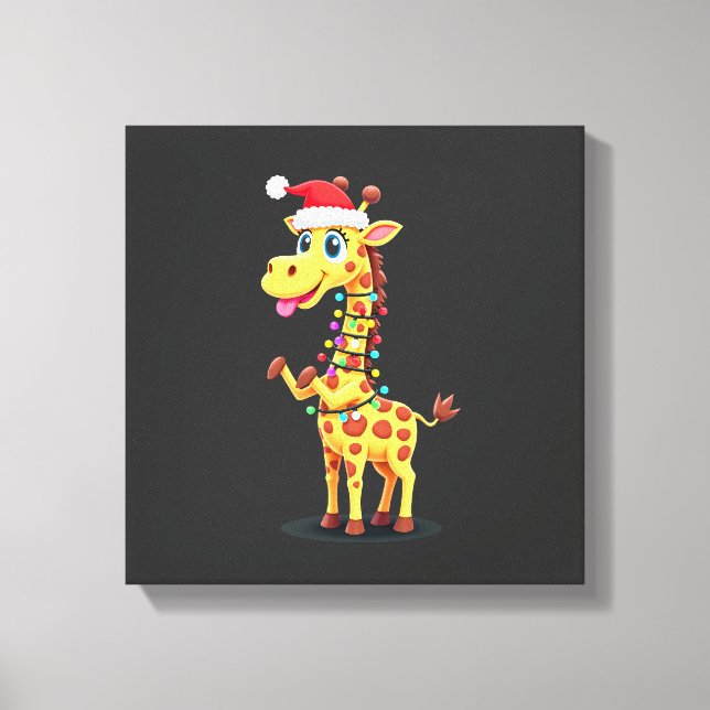 Giraff Jul Belysning Rolig Tomte Giraff Jul Canvastryck (Framsida)