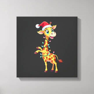 Giraff Jul Belysning Rolig Tomte Giraff Jul Canvastryck