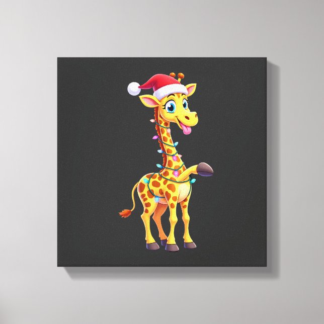 Giraff Julbelysning Rolig Tomte Giraff Julklapp Canvastryck (Framsida)
