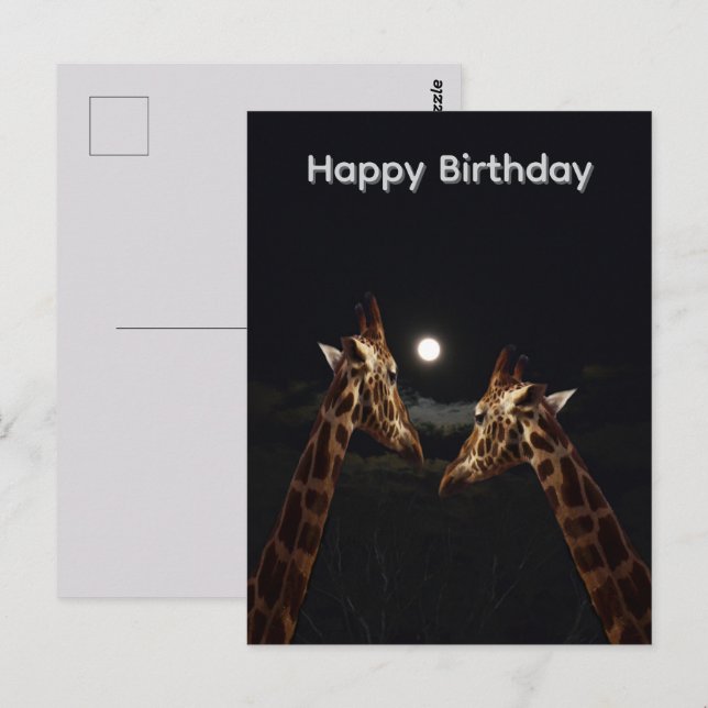 Giraff kärlek i månsken, födelsedagskort vykort (Fram/baksida)
