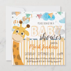 Giraff kul ljus Baby Pojke Bebis Shower Inbjudningar