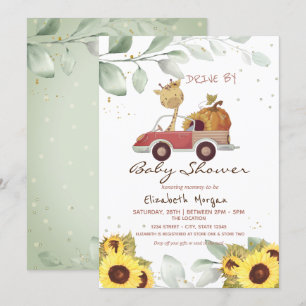 Giraff Lastbil Solroser Pumpa Drive Baby Shower Inbjudningar