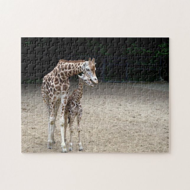 Giraff med barnet pussel (Horisontell)