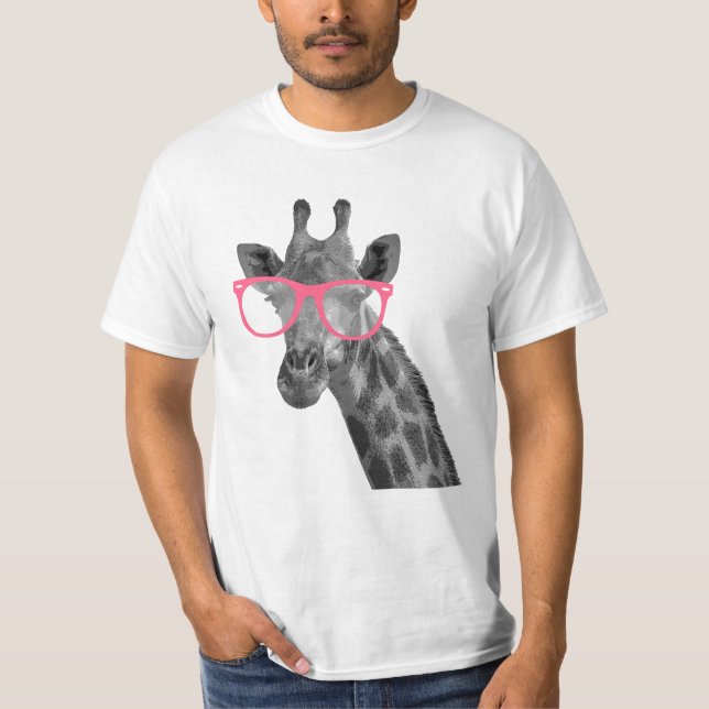 Giraff med den gulliga roliga T-tröja för rosa Tröja (Framsida)
