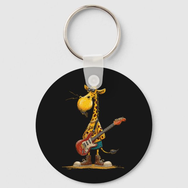 Giraff med elgitarr för en rockig look nyckelring (Framsida)
