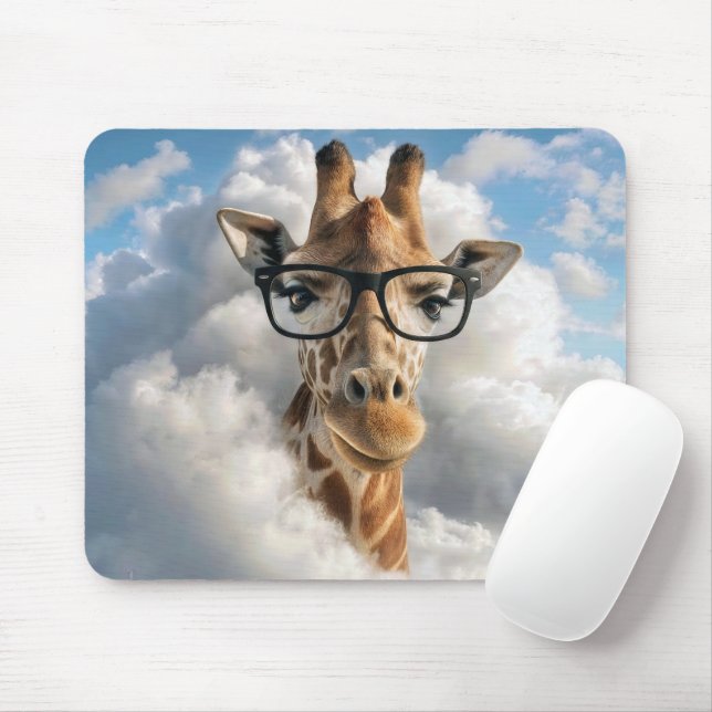 Giraff med glasögon i moln musmatta (Med mus)