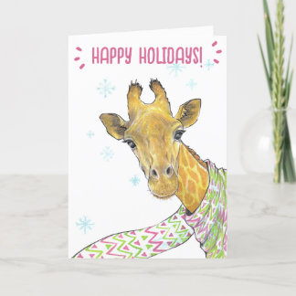 Giraff med julskärp Kul rolig Djurkonst Helgkort