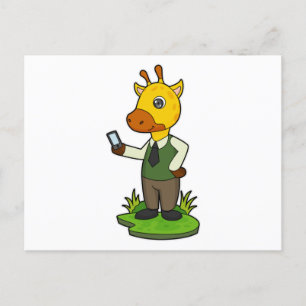 Giraff med mobiltelefon vykort