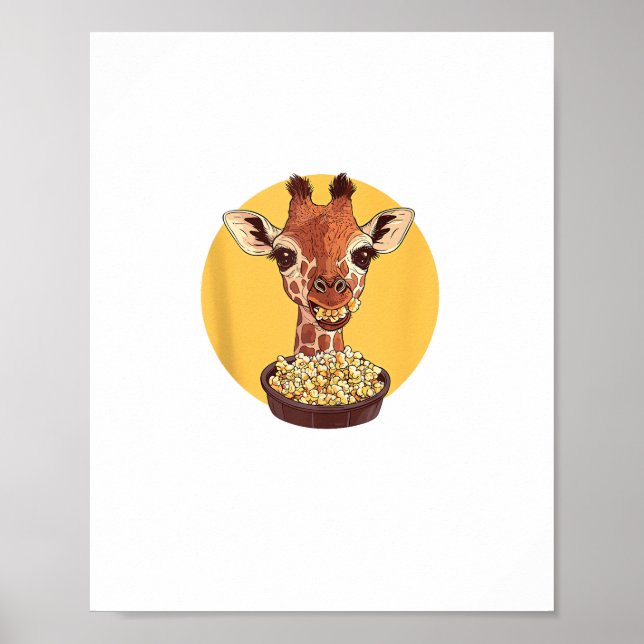 Giraff Med Popcorn Tecknad Djurlust  Poster (Framsidan)
