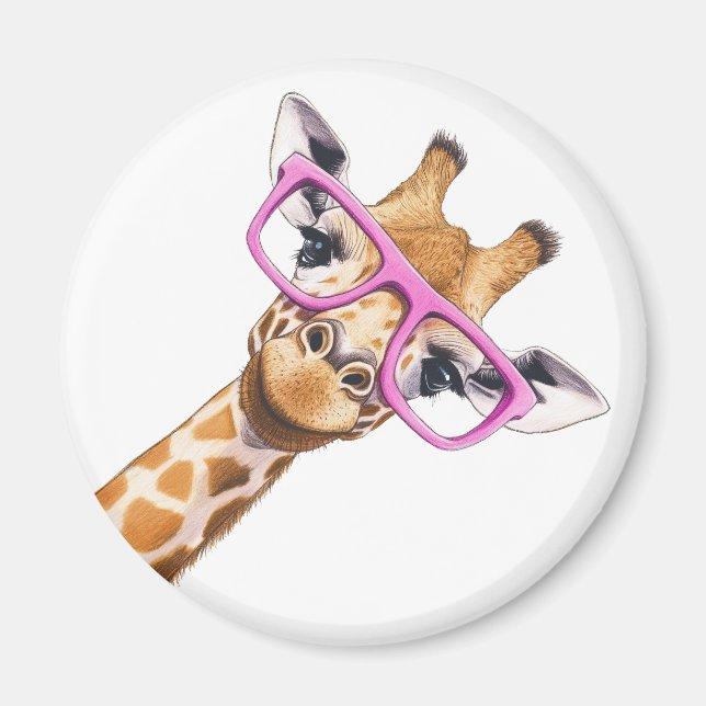 Giraff med rosa glasögon Söt djurmagnet Magnet (Framsidan)