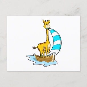 Giraff med segelbåt vykort