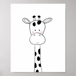 Giraff Nurserytryck Svart och vitt modernt zoo Poster