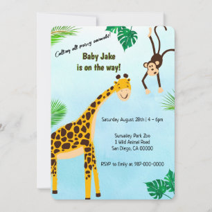 Giraff- och apesafari eller zoo party djur inbjudningar