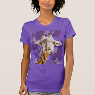 Giraff och blommor Lila Modern Rolig Djur T Shirt