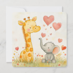 Giraff och Elefant Alla Hjärtans Dag Julkort