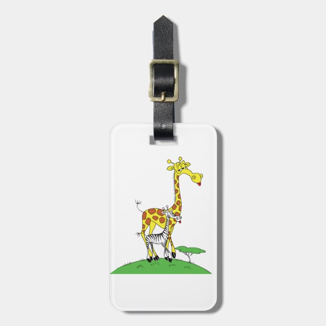 Giraff Och En Zebra Bagagebrickor (Vertikal Framsida)
