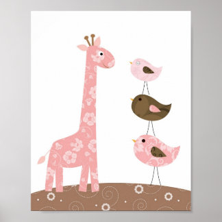 Giraff och fågel barnkammare konst poster