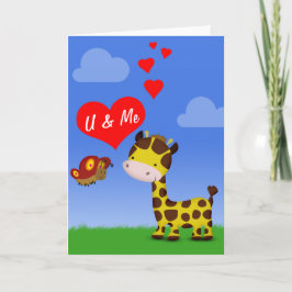 Giraff och fjäril kära kort
