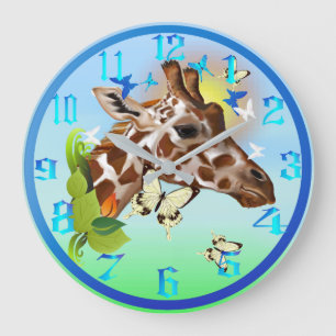 GIRAFF och FJÄRILAR Stor Klocka