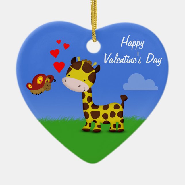 Giraff- och fjärilsvalentin dag julgransprydnad keramik (Framsidan)