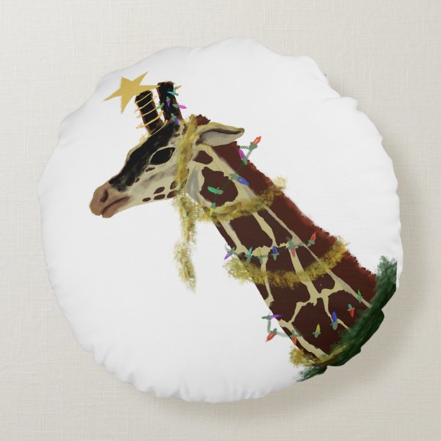 Giraff och juldekorerad Giraff Rund Kudde (Baksidan)