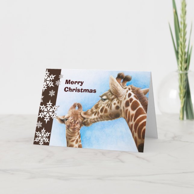 Giraff- och kalvjulkort helgkort (Framsida)
