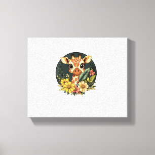 Giraff Omgiven Av Livfulla Blommor Canvastryck