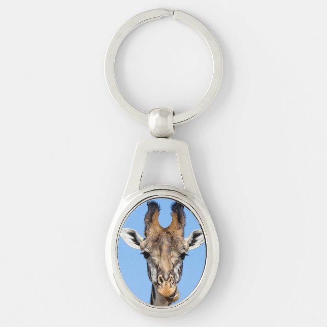 Giraff Ovalt Silverfärgad Nyckelring (Framsidan)