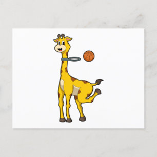 Giraff på basketboll med basketkorg vykort
