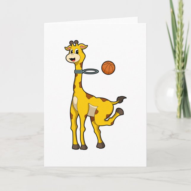 Giraff på basketplan med basketkorg kort (Framsida)