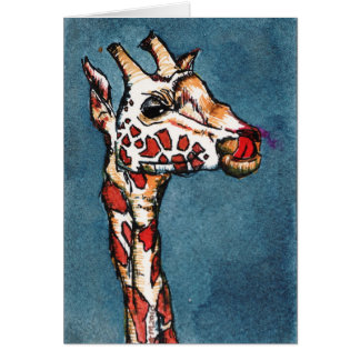 giraff på blått hälsningskort