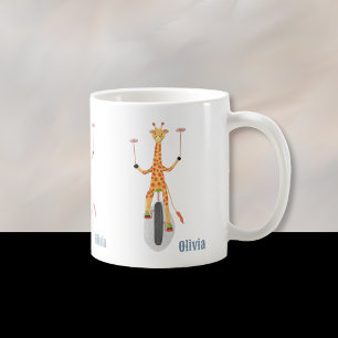 Giraff på enhjuling Barnmugg med namn Kaffemugg