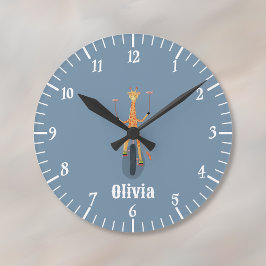 Giraff på enhjuling Blå barnkammare väggklocka