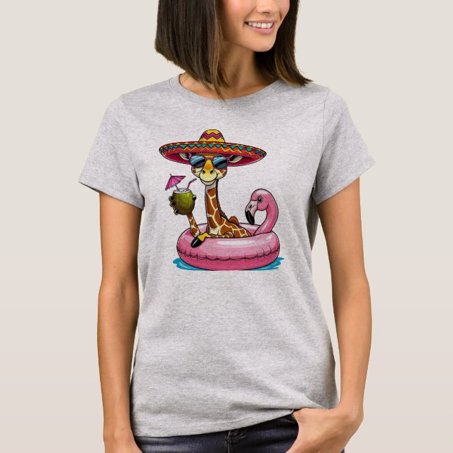 Giraff På Flamingo Flotte T Shirt (Framsida)