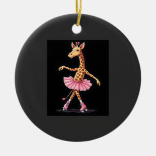 Giraff på rullskridskor i rosa tutu tanktop julgransprydnad keramik