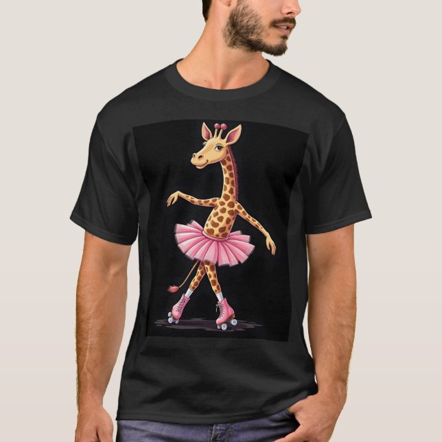 Giraff på rullskridskor i rosa tutu-tröja t shirt (Framsida)