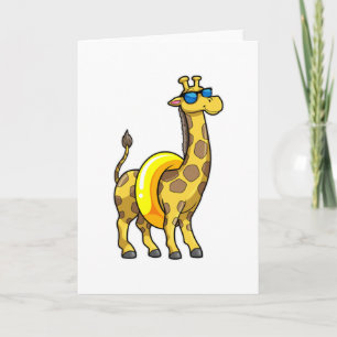 Giraff på strand med simring och solglasögon kort